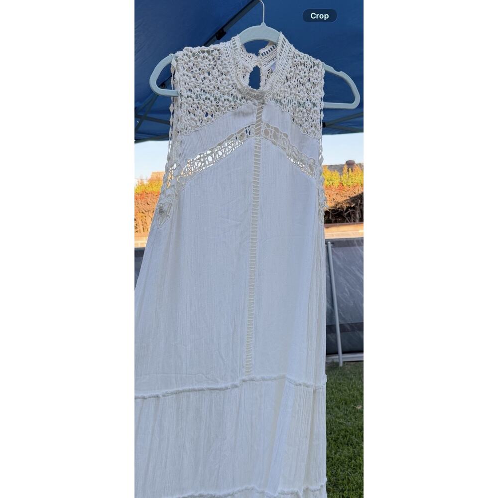 FATE Boho Crochet Lace Maxi Dress Medium Ivory Sleeveless Cottagecore Festival - Picture 2 of 13